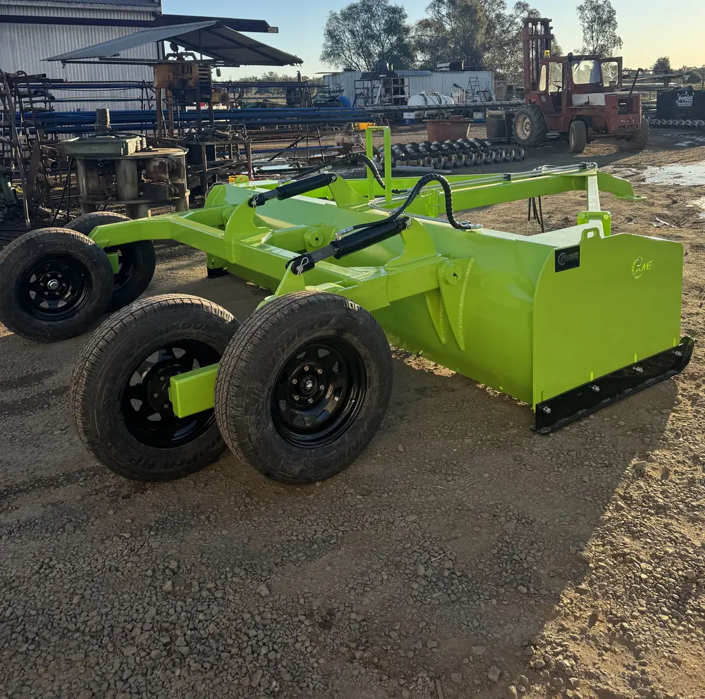 Ultimate Ag grain pusher on wheels built by Ryan Mason Engineering in the Warren workshop yard
